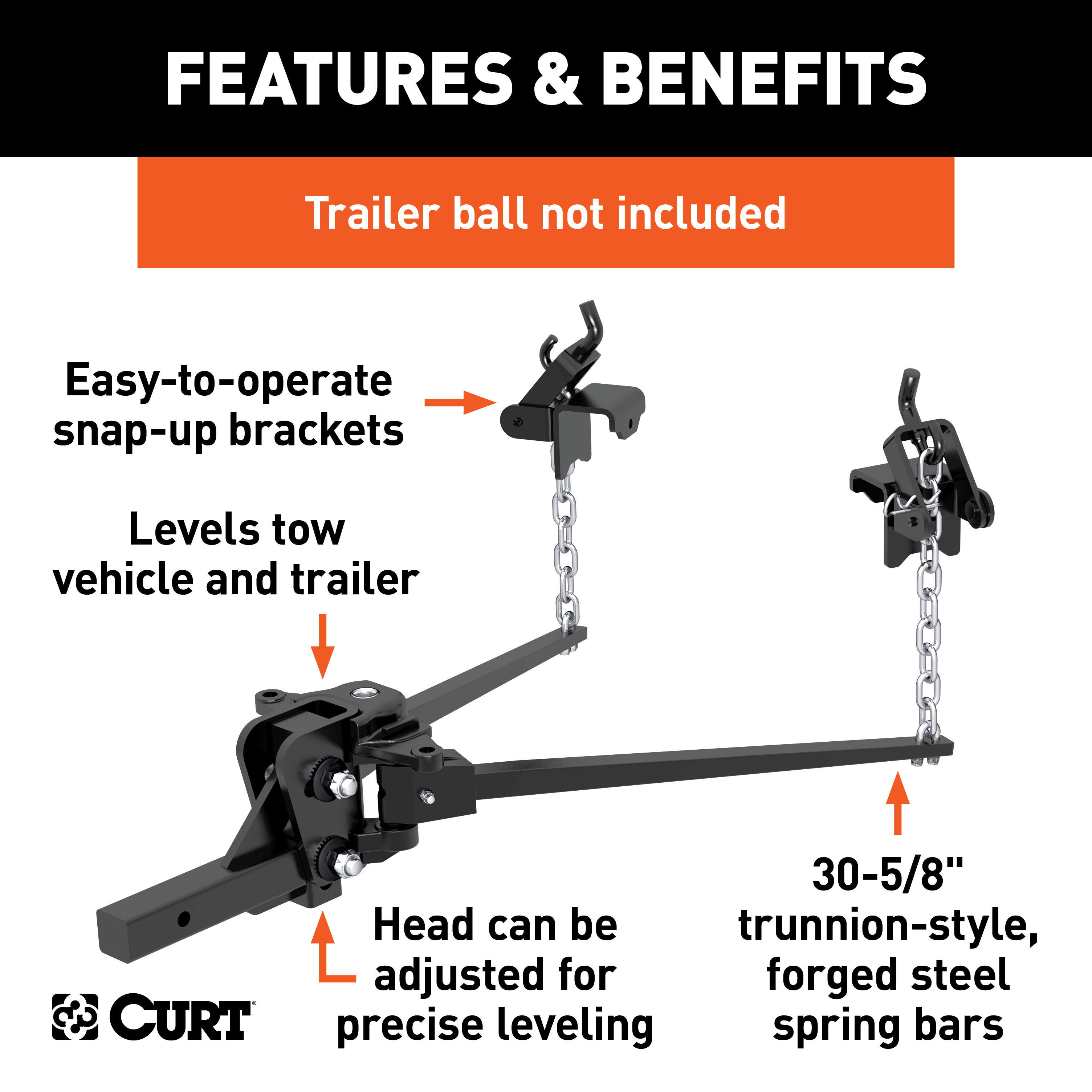 CURT Long Trunnion Bar Weight Distribution Hitch (5K - 6K lbs., 30-5/8" Bars) - CURT 17300 - Image 3