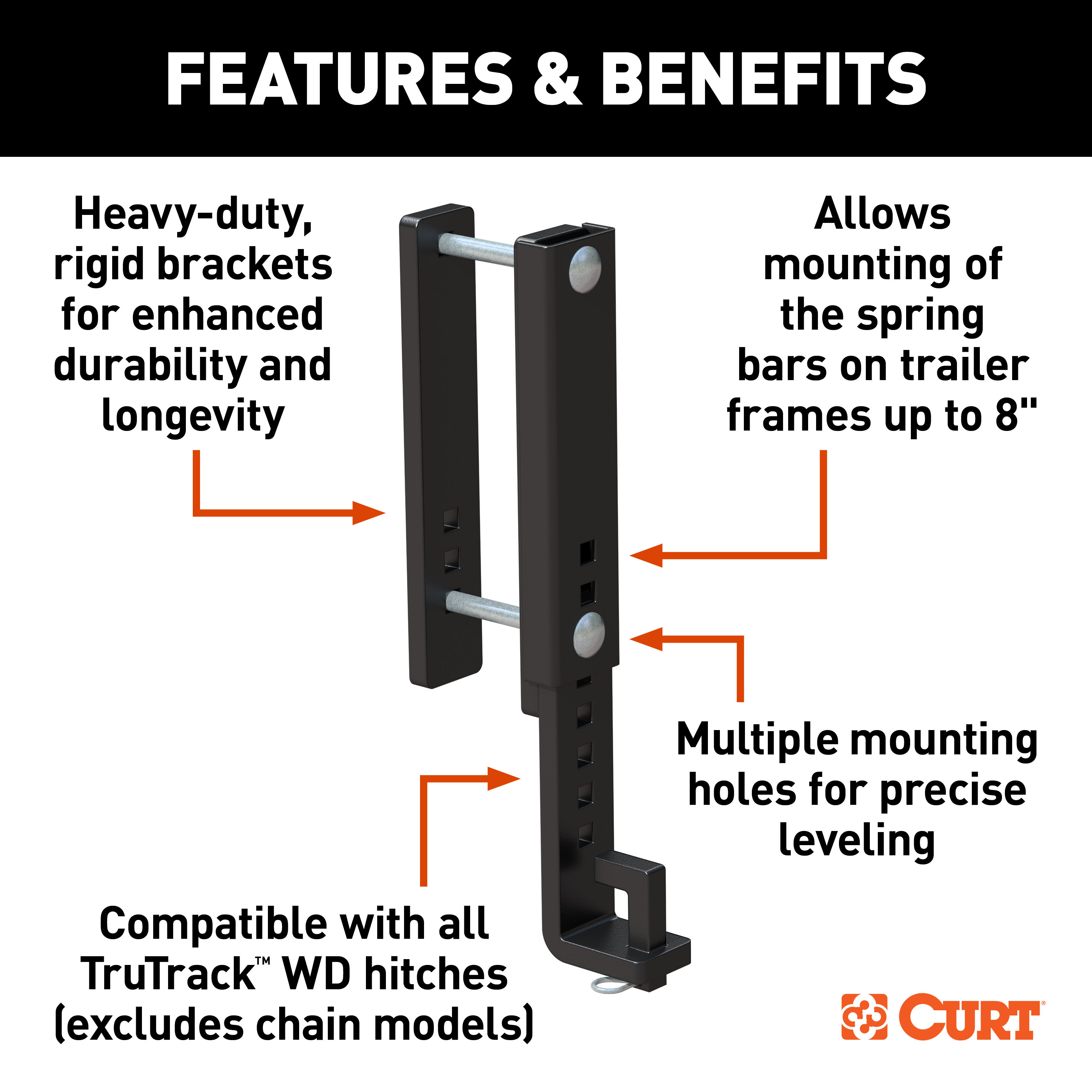 CURT TruTrack Heavy-Duty 8" Adjustable Support Brackets (2-Pack) - CURT 17518 - Image 2