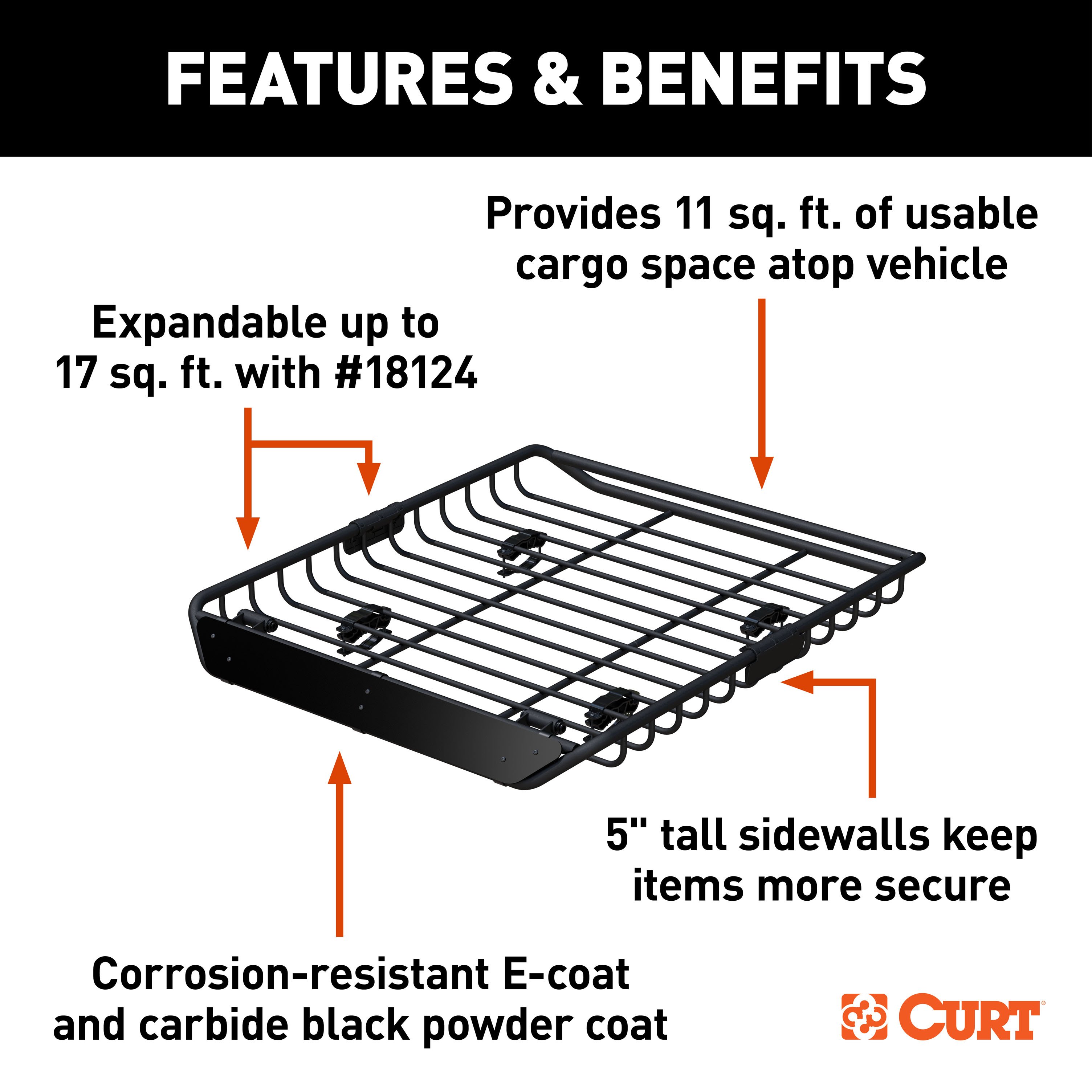 CURT 44" x 35" Black Steel Roof Rack Cargo Carrier - CURT 18123 - Image 3
