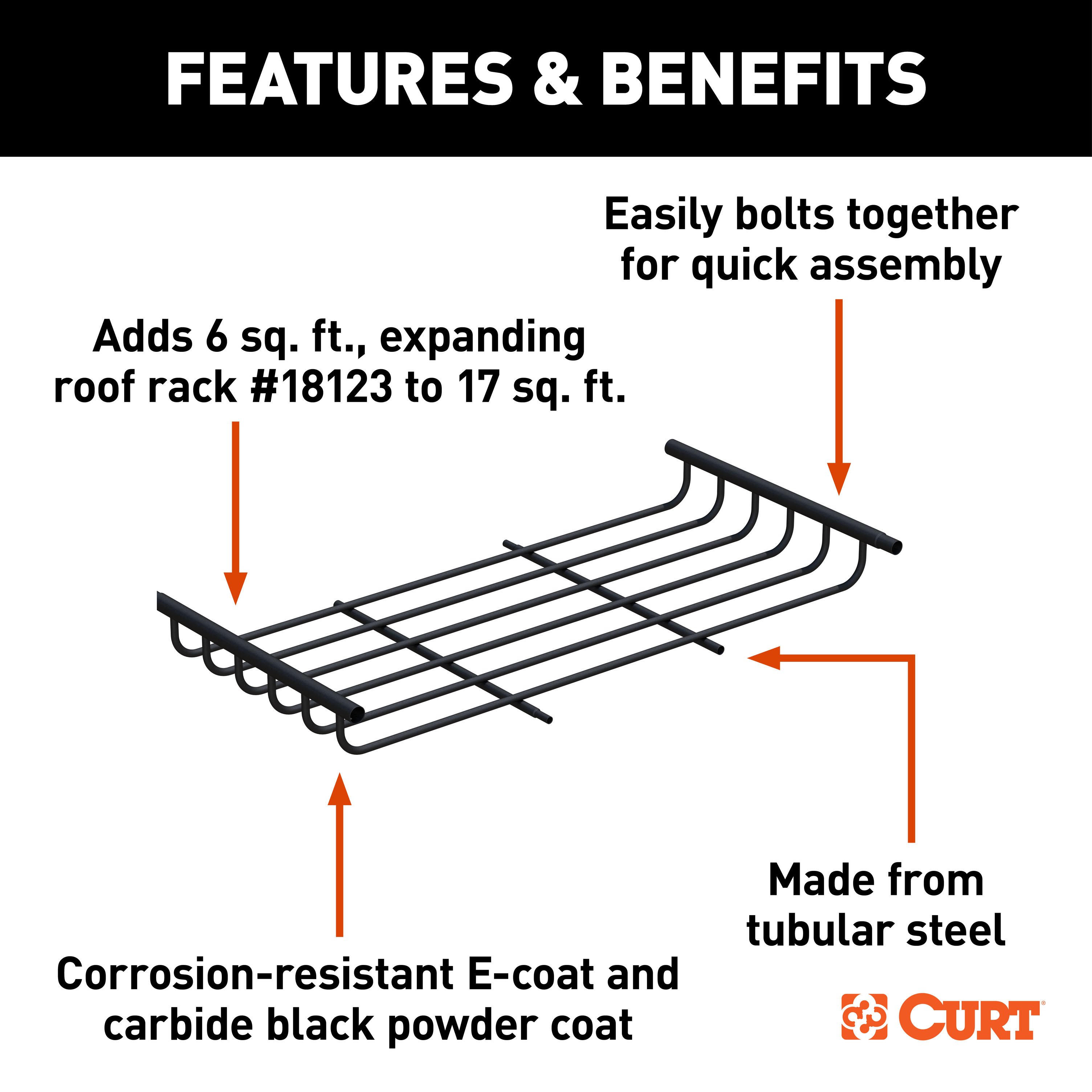 CURT 6 sq. ft. Black Steel Roof Rack Cargo Carrier Extension - CURT 18124 - Image 3