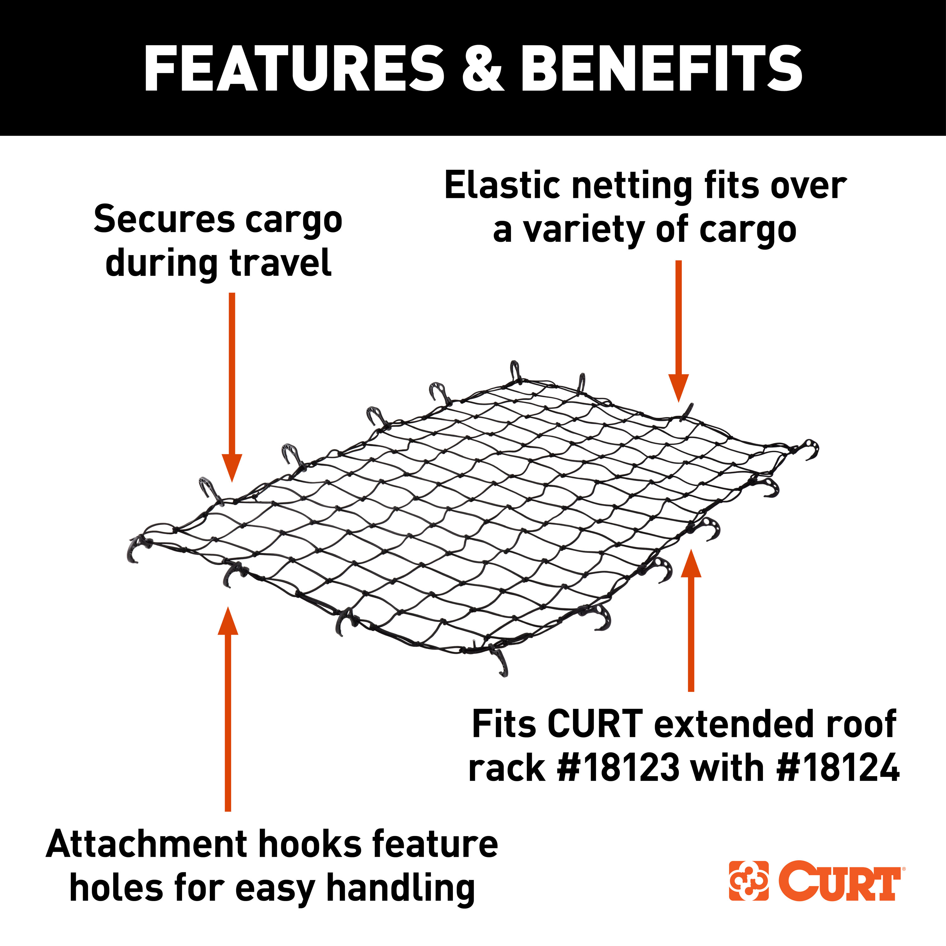 CURT 64" x 36" Elastic Cargo Net for Roof Basket - CURT 18219 - Image 3