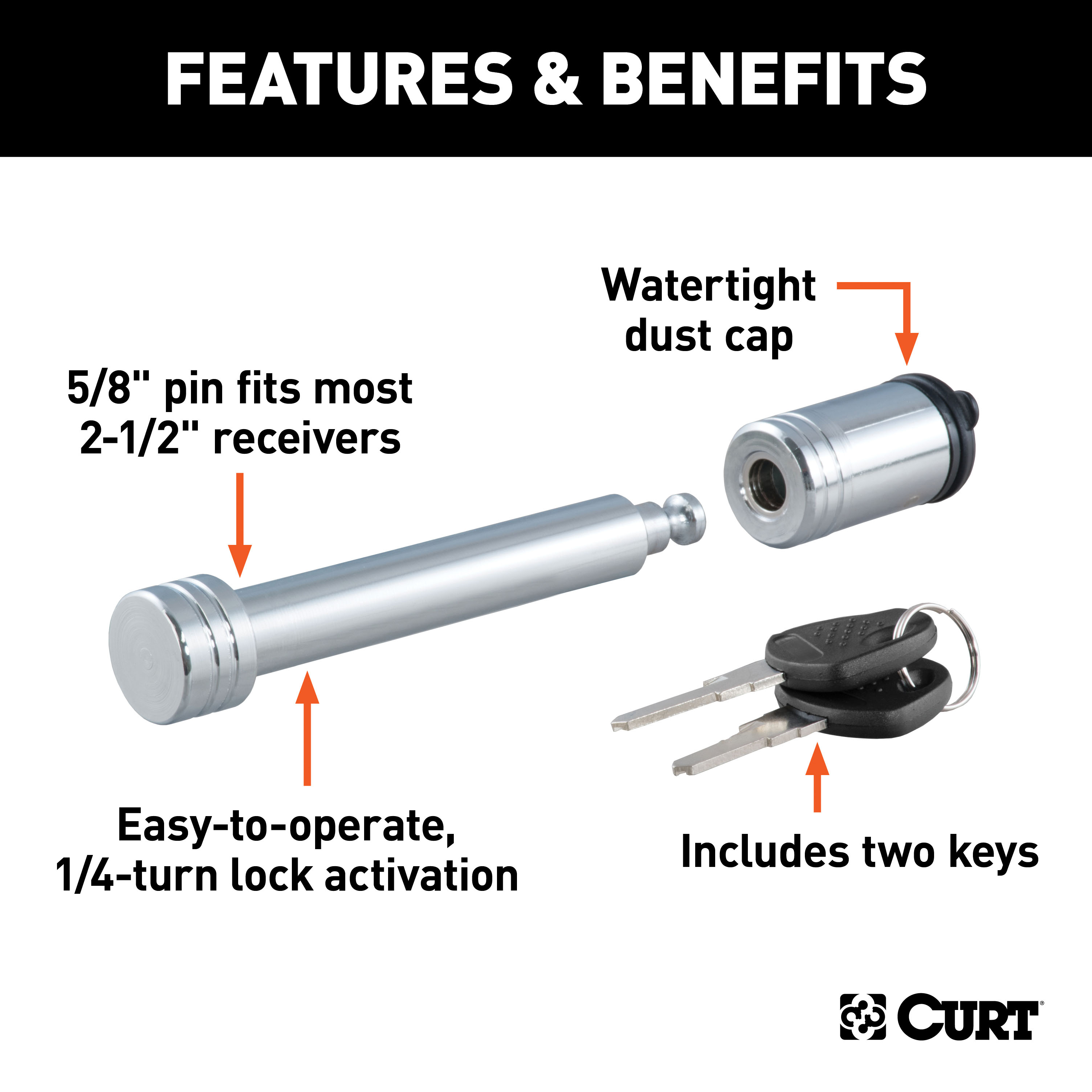 CURT Hitch & Coupler Lock Set, 2" or 2-1/2" Receivers, 1-7/8" to 2-5/16" Couplers - CURT 23092 - Image 4