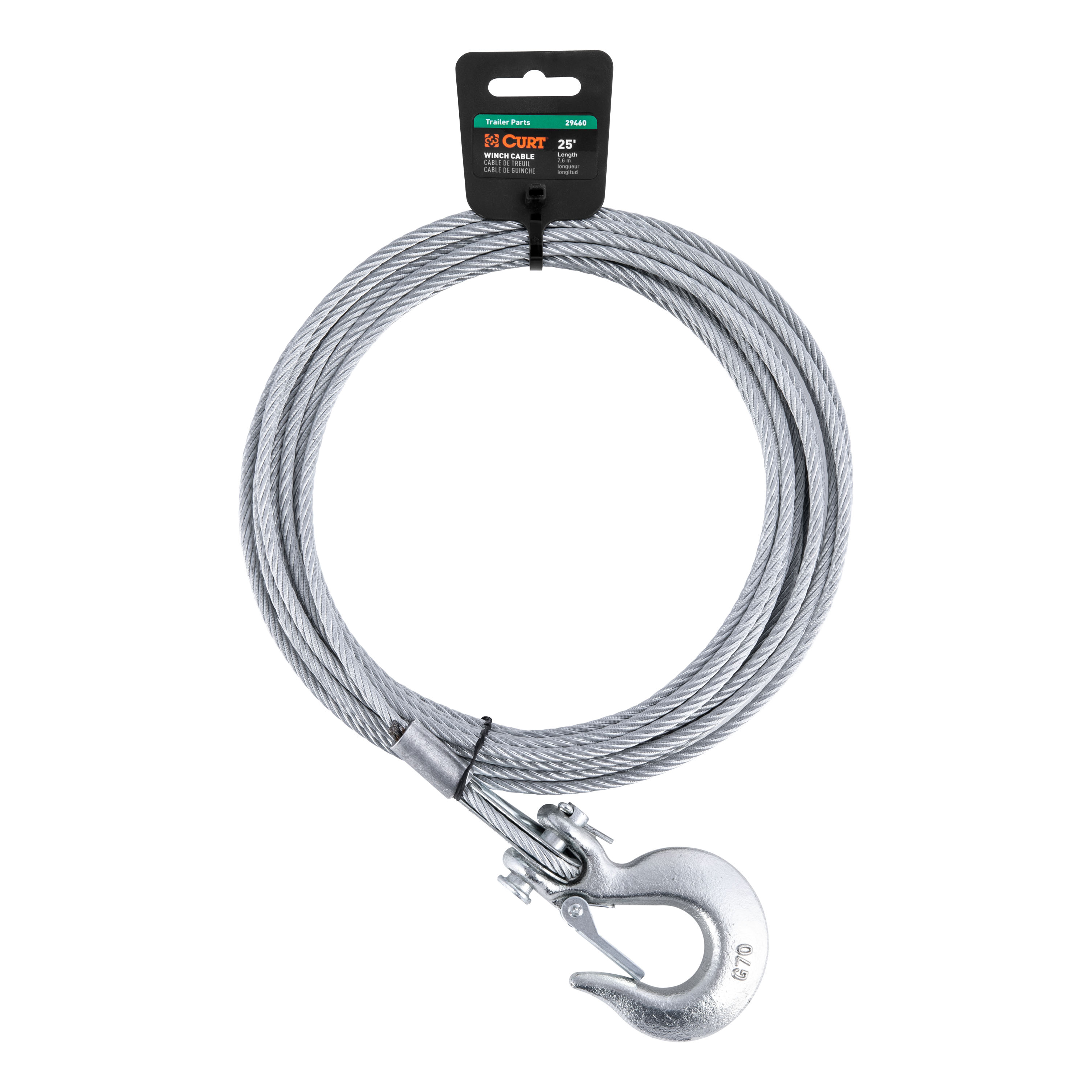 CURT 25' Winch Cable with Snap Hook (4,200 lbs.) - CURT 29460 - Image 1