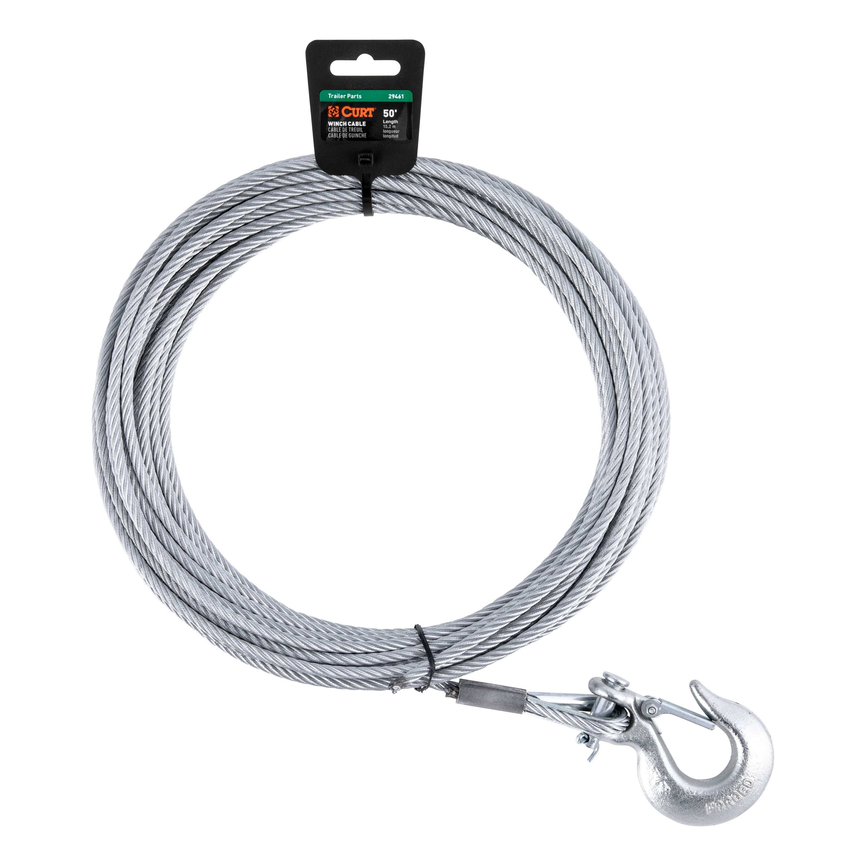 CURT 50' Winch Cable with Snap Hook (5,600 lbs.) - CURT 29461 - Image 1