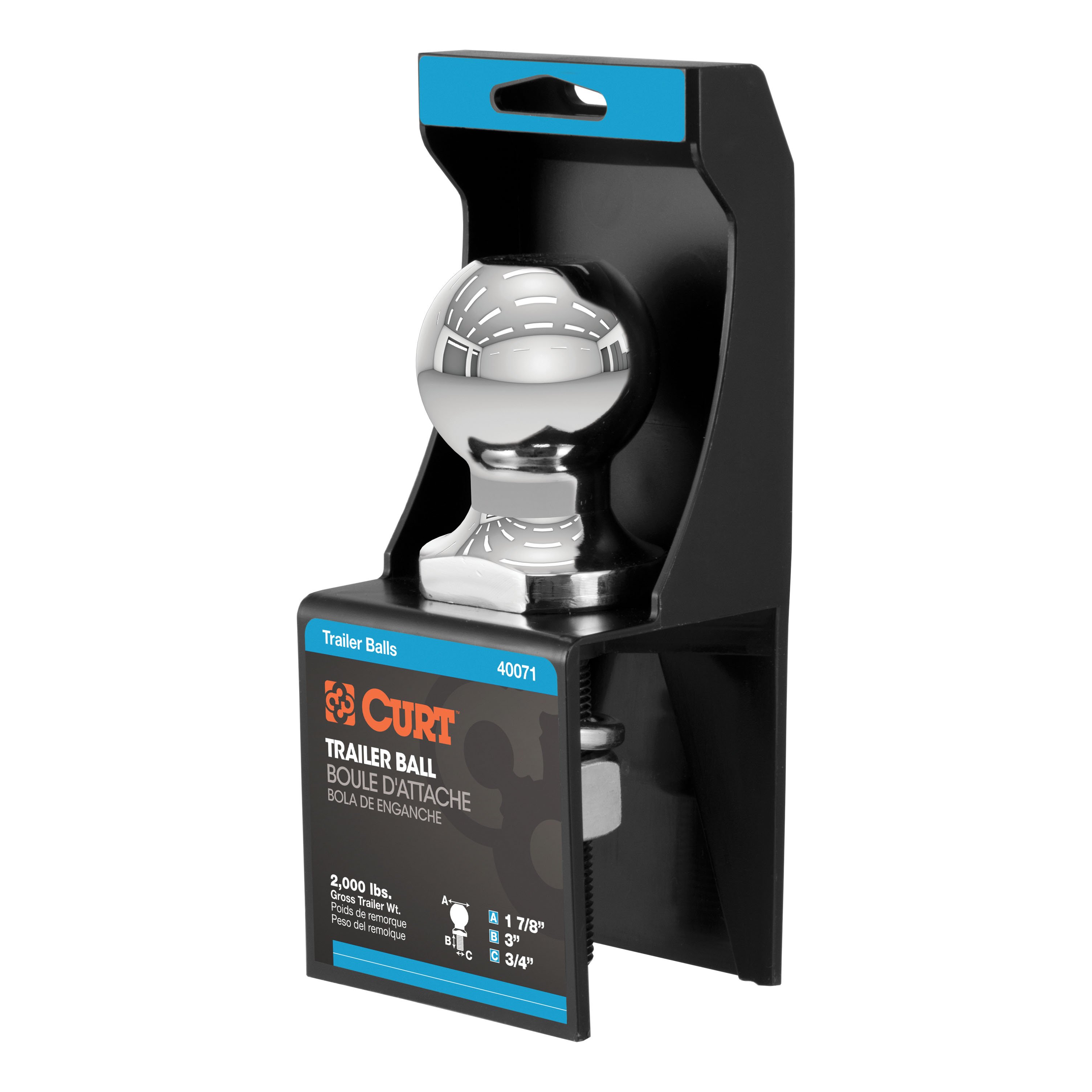 1-7/8 Trailer Ball (3/4 X 3 Shank 2000 lb Chrome Packaged)