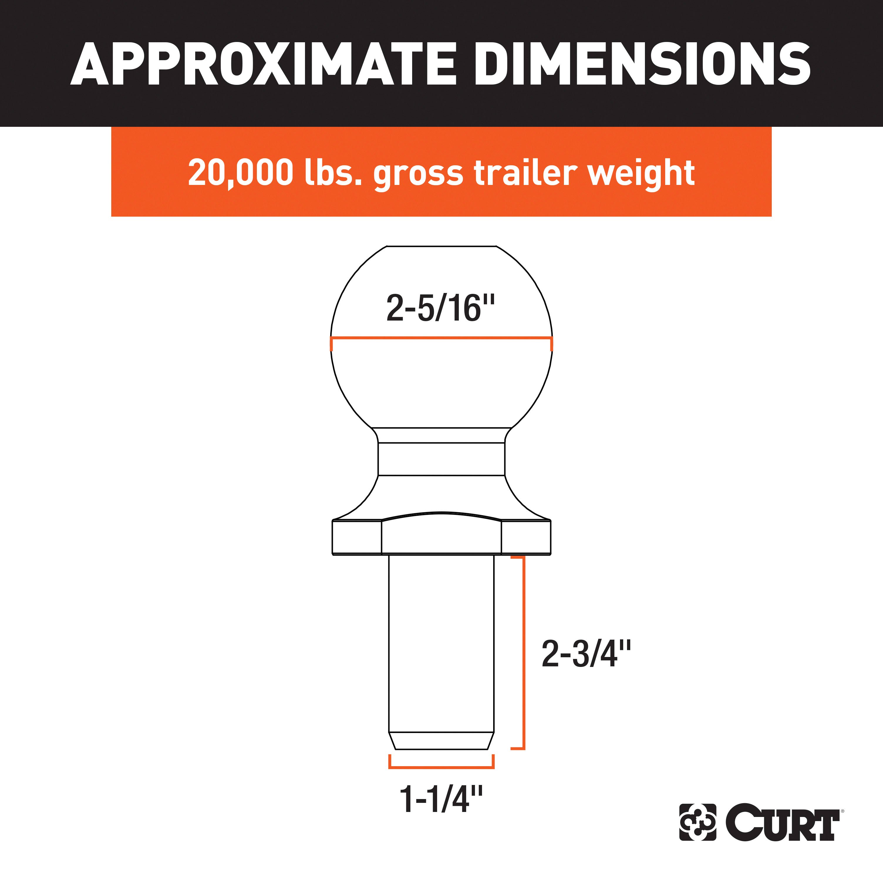 CURT 2-5/16" Trailer Ball (1-1/4" x 2-3/4" Shank, 20,000 lbs., Chrome) - CURT 40109 - Image 2
