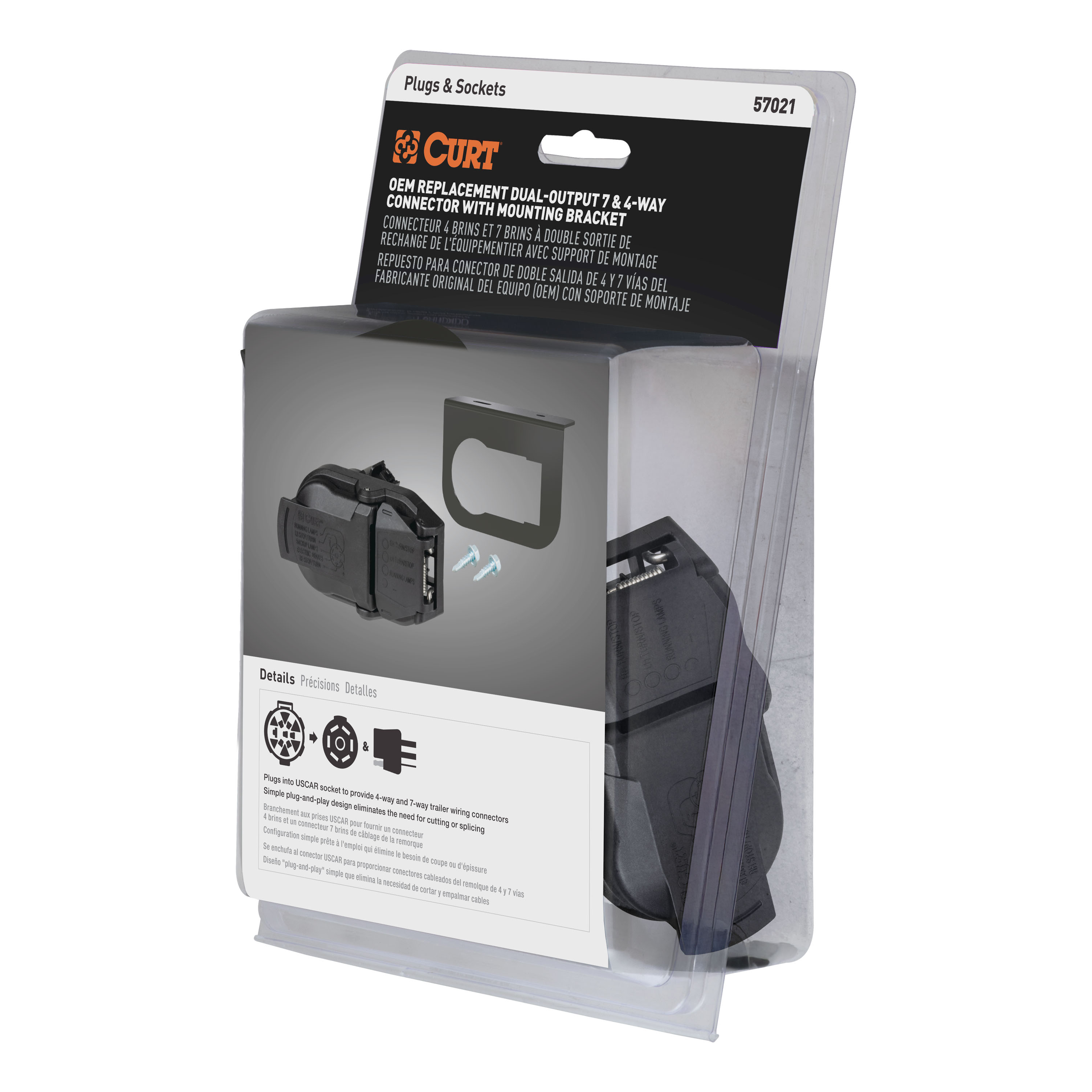 CURT OEM Replacement Dual-Output 7 & 4-Way Connector with Mounting Bracket, Packaged - CURT 57021 - Image 2