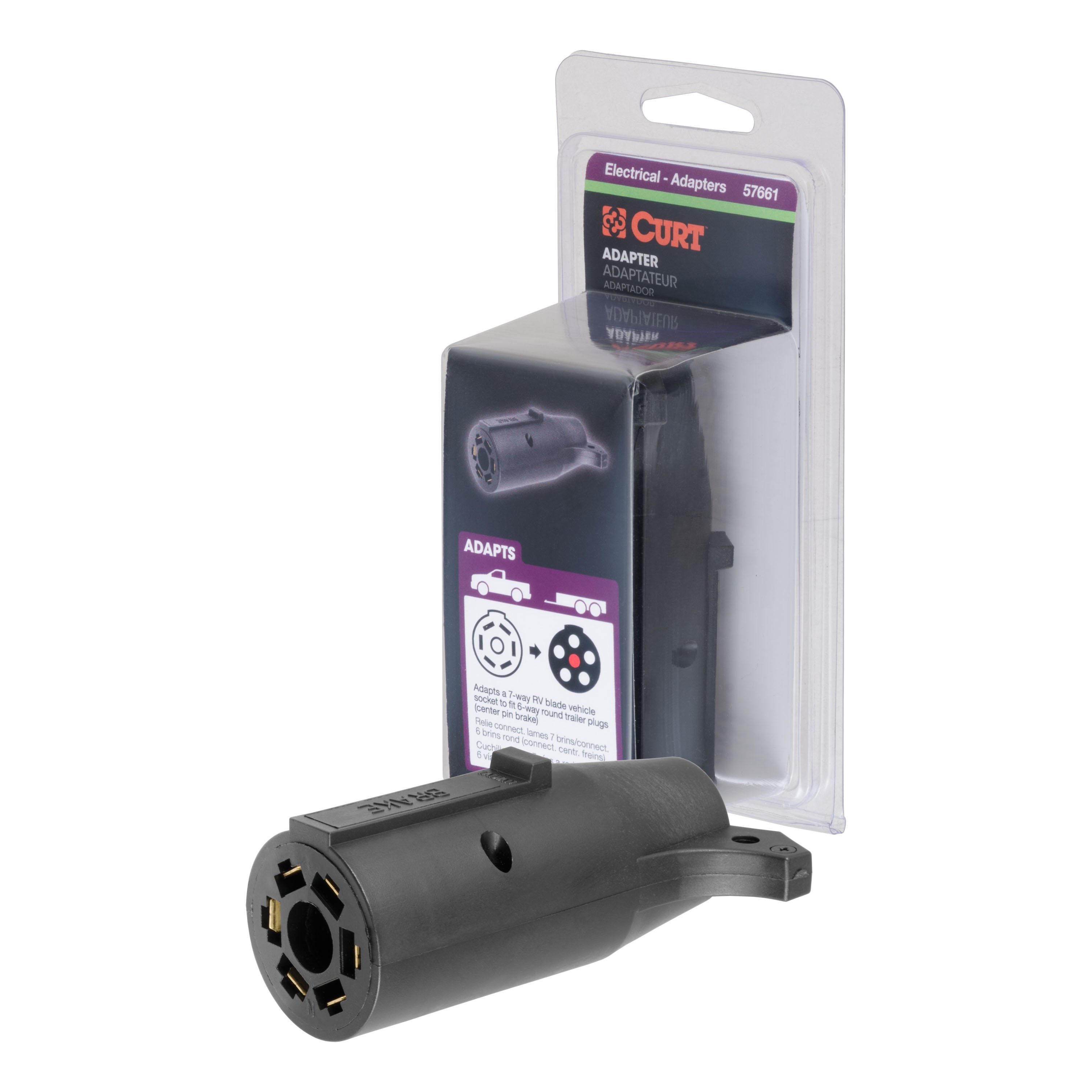 Electrical Adapter (7Way RV to 6Round Trailer, Center Pin Brake, Packaged)