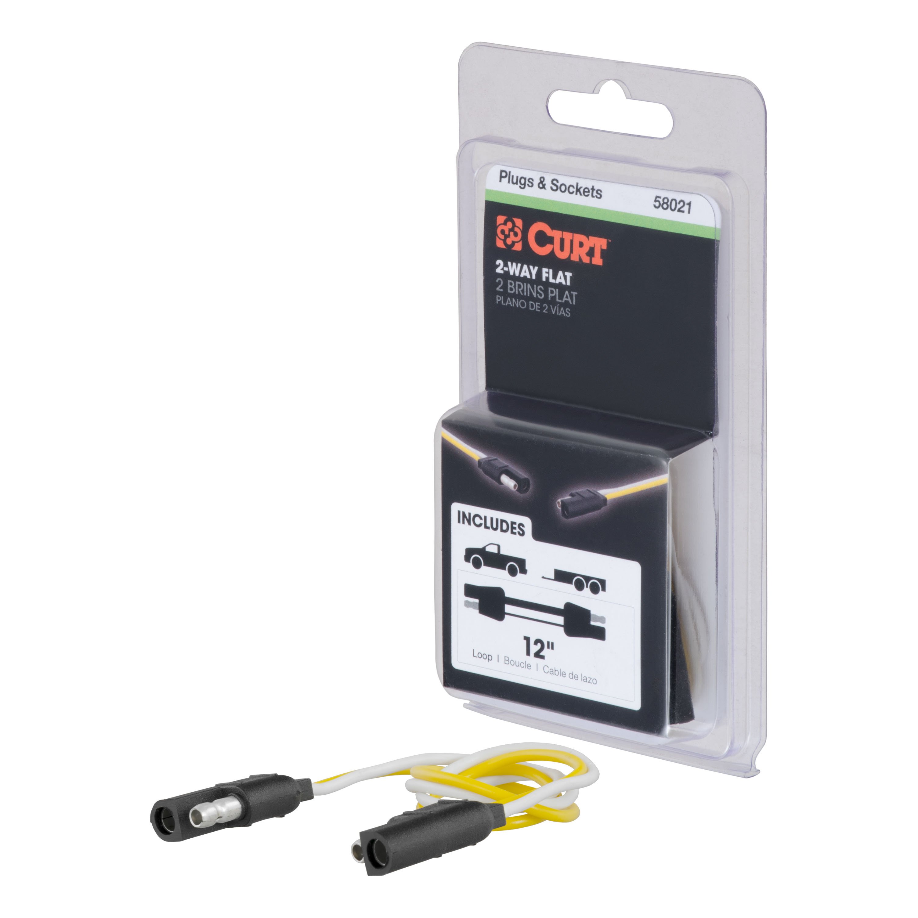 2Way Flat Connector Plug & Socket with 12" Wires (Packaged)