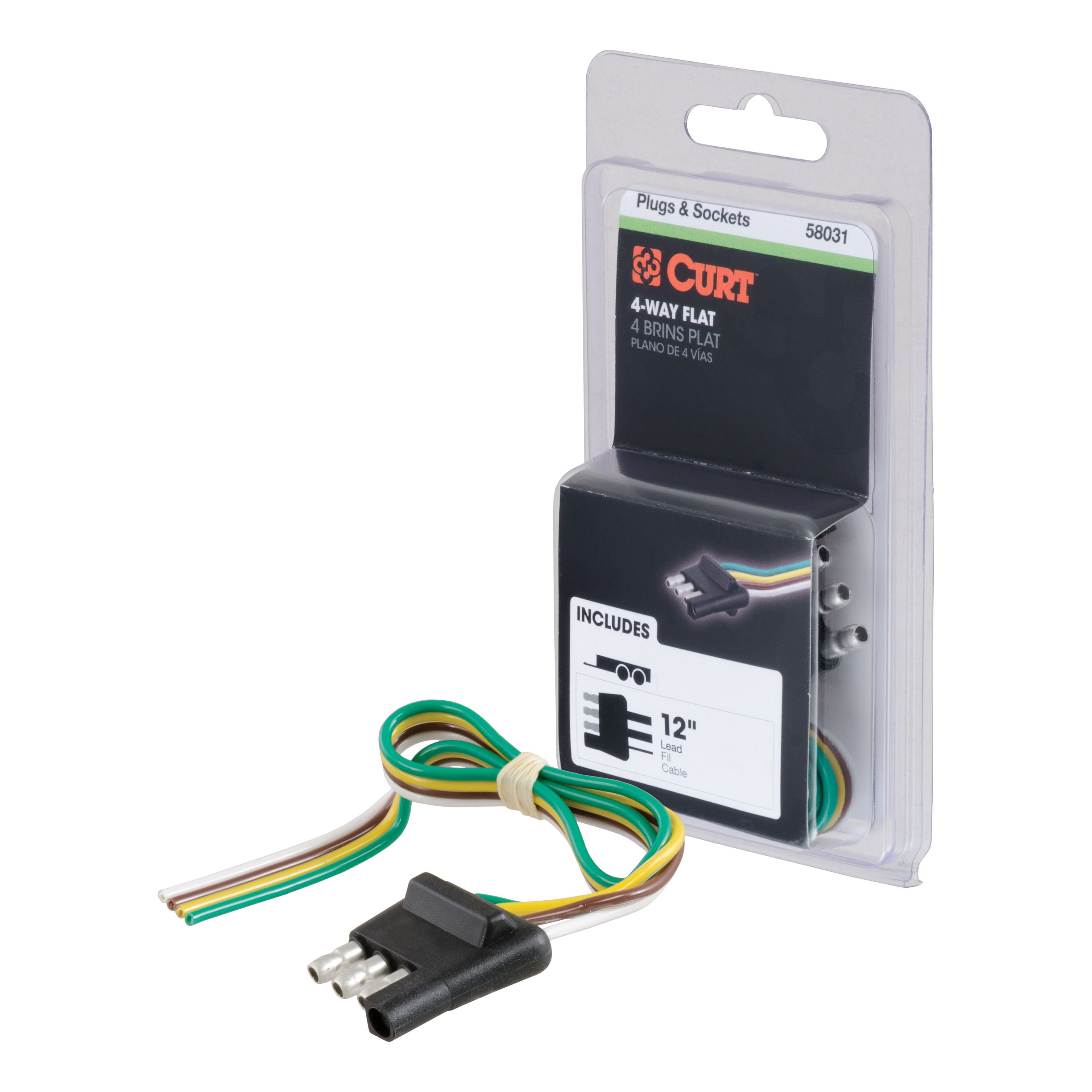 Connecteur plat à 4 voies avec fils de 12 pouces (côté remorque, emballé)