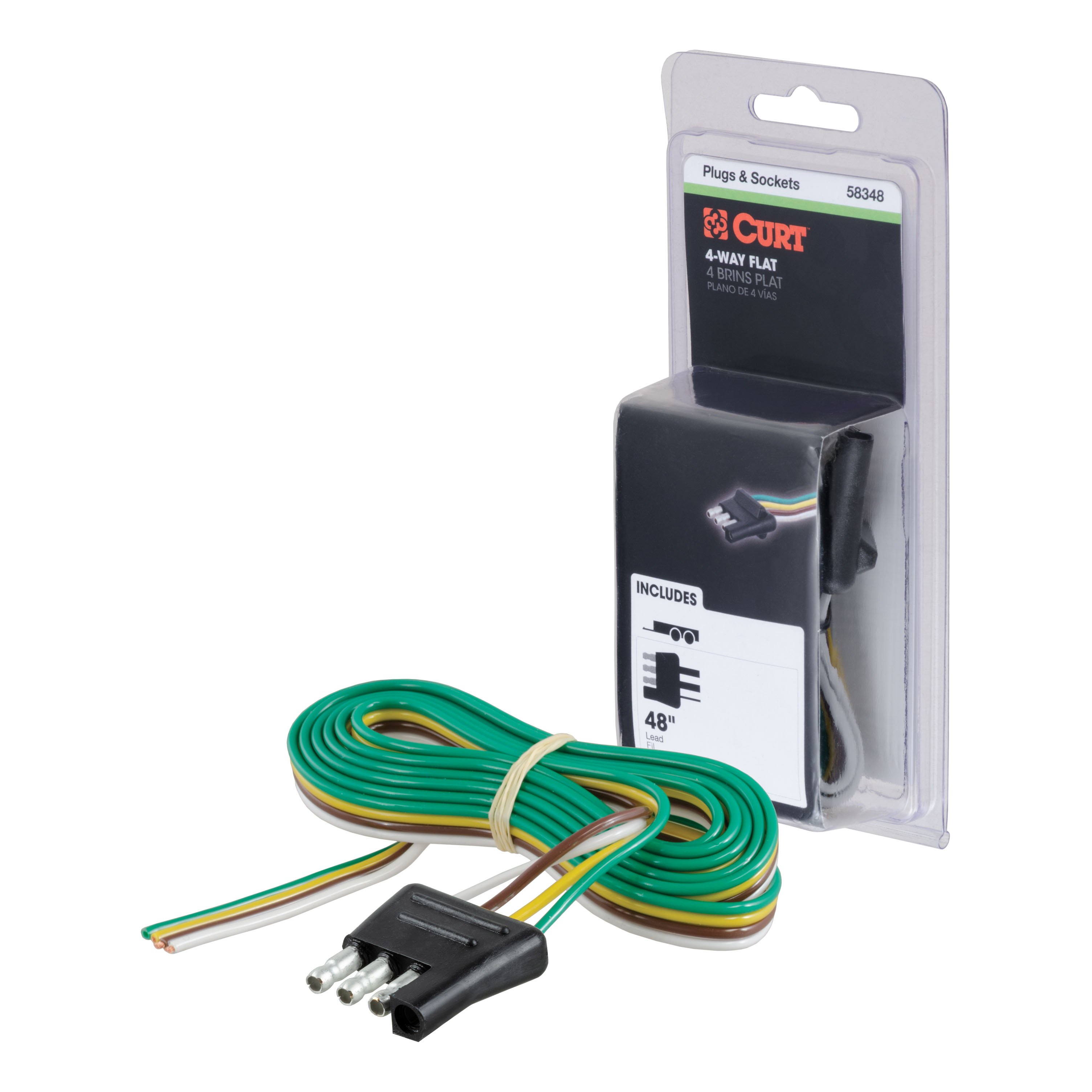 Connecteur plat à 4 voies avec fils de 48 pouces (côté remorque, emballé)