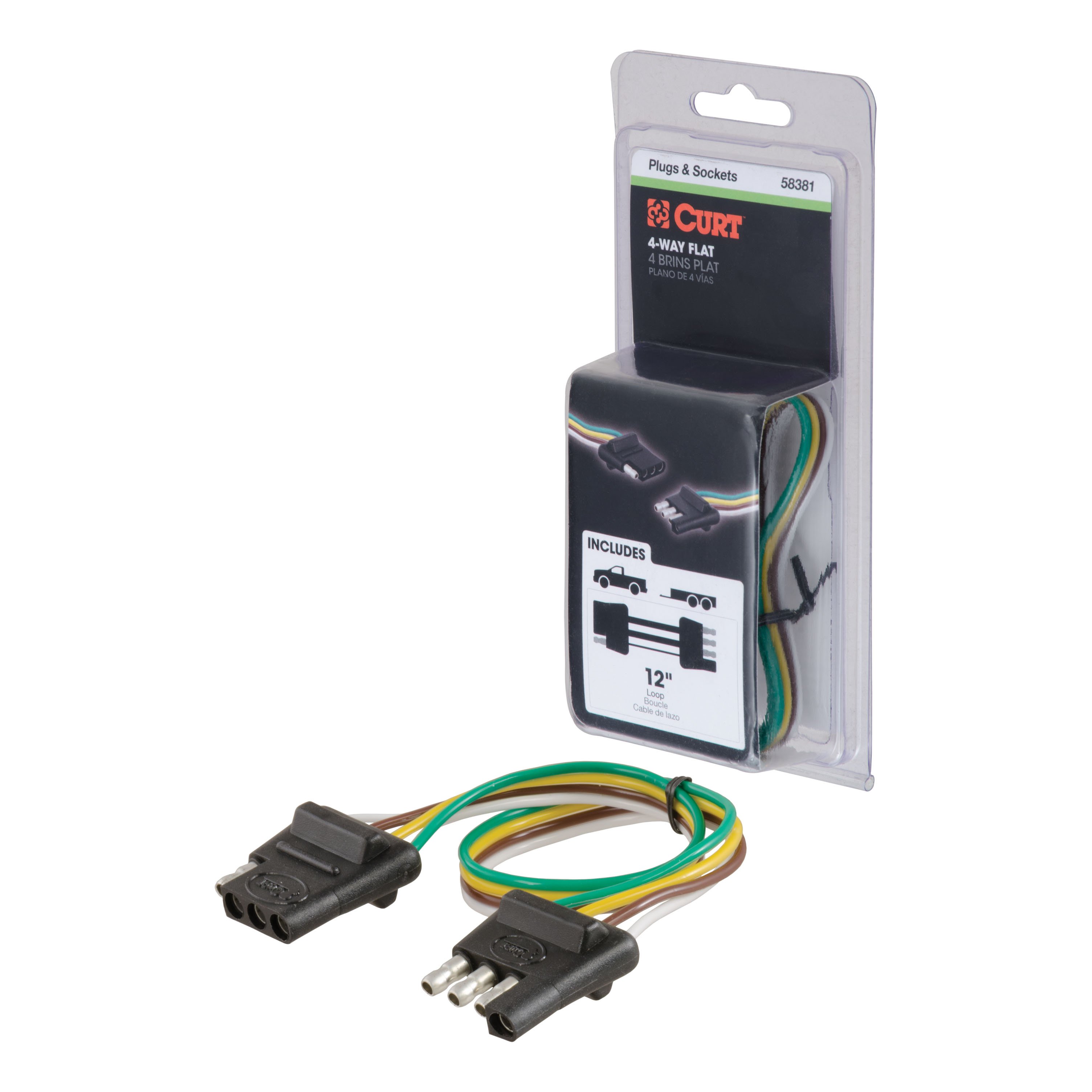 Connecteur plat à 4 voies et prise avec fils de 12 pouces (emballés)