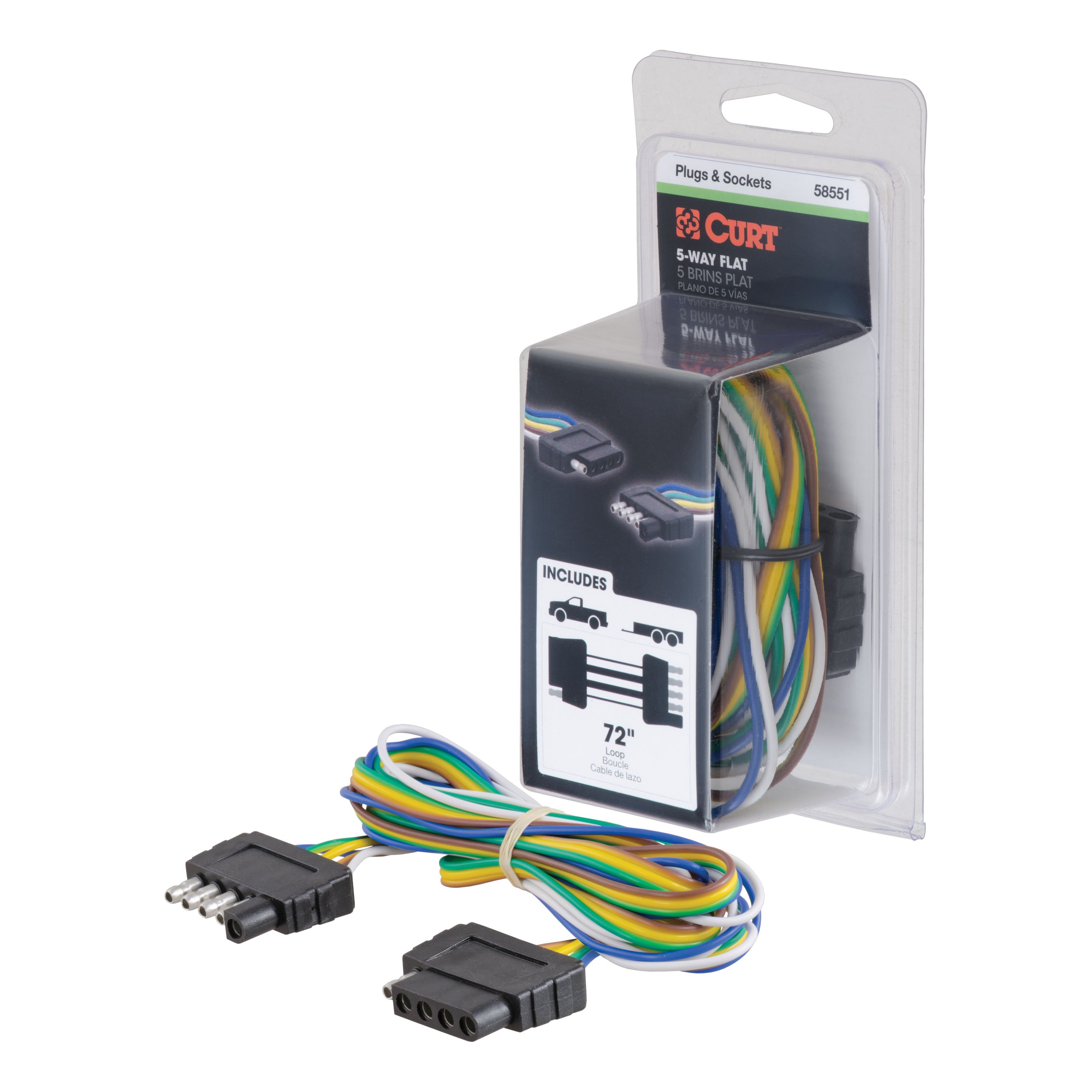 5Way Flat Connector Plug & Socket with 72" Wires (Packaged)